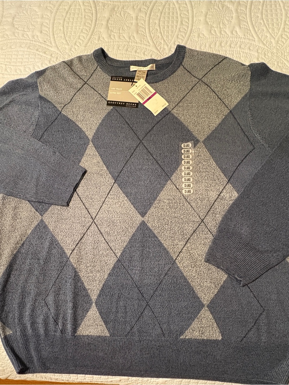 Geoffrey Beene Men’s Blue and Gray Argyle Crewneck Sweater